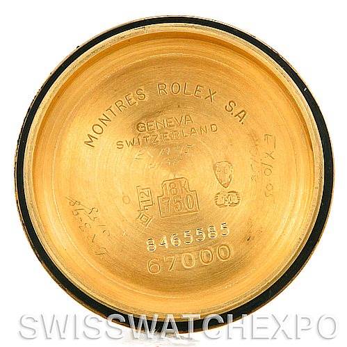 The image shows the inner case back of a Rolex President 67198 Women's Yellow Gold Blue Dial 67198 Women's Yellow Gold Blue Dial model watch, showcasing engravings and markings.