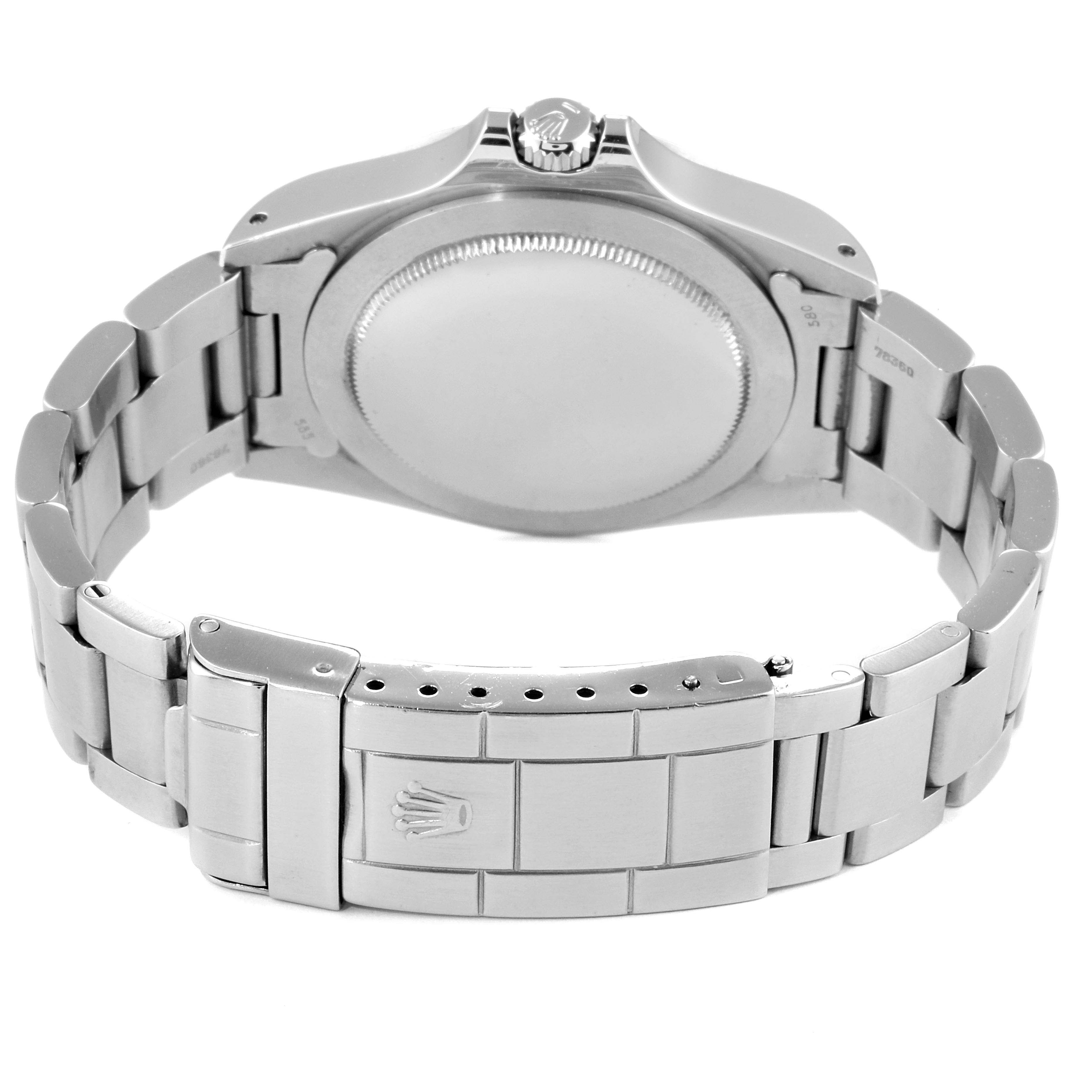 The image displays the back view of a Rolex Explorer 1655 Men's Stainless Steel Black Dial 1655 Men's Stainless Steel Black Dial watch, showcasing the case back and bracelet with the clasp.