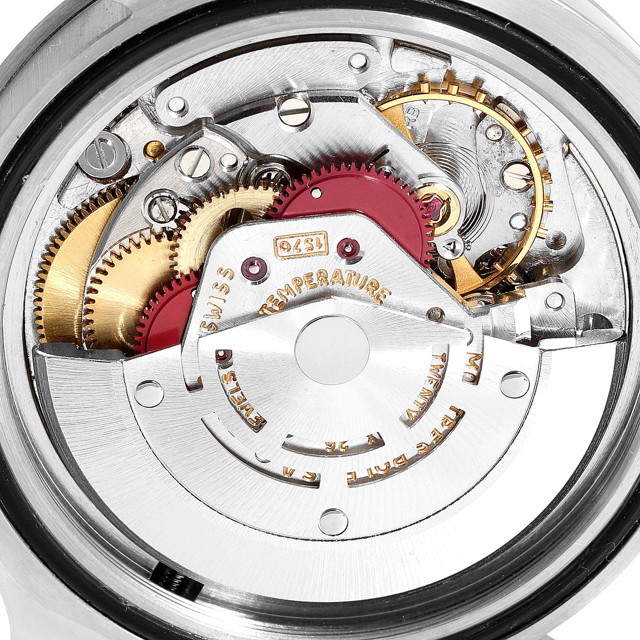 This image shows a close-up of the movement mechanism of a Rolex Explorer 1655 Men's Stainless Steel Black Dial 1655 Men's Stainless Steel Black Dial watch.