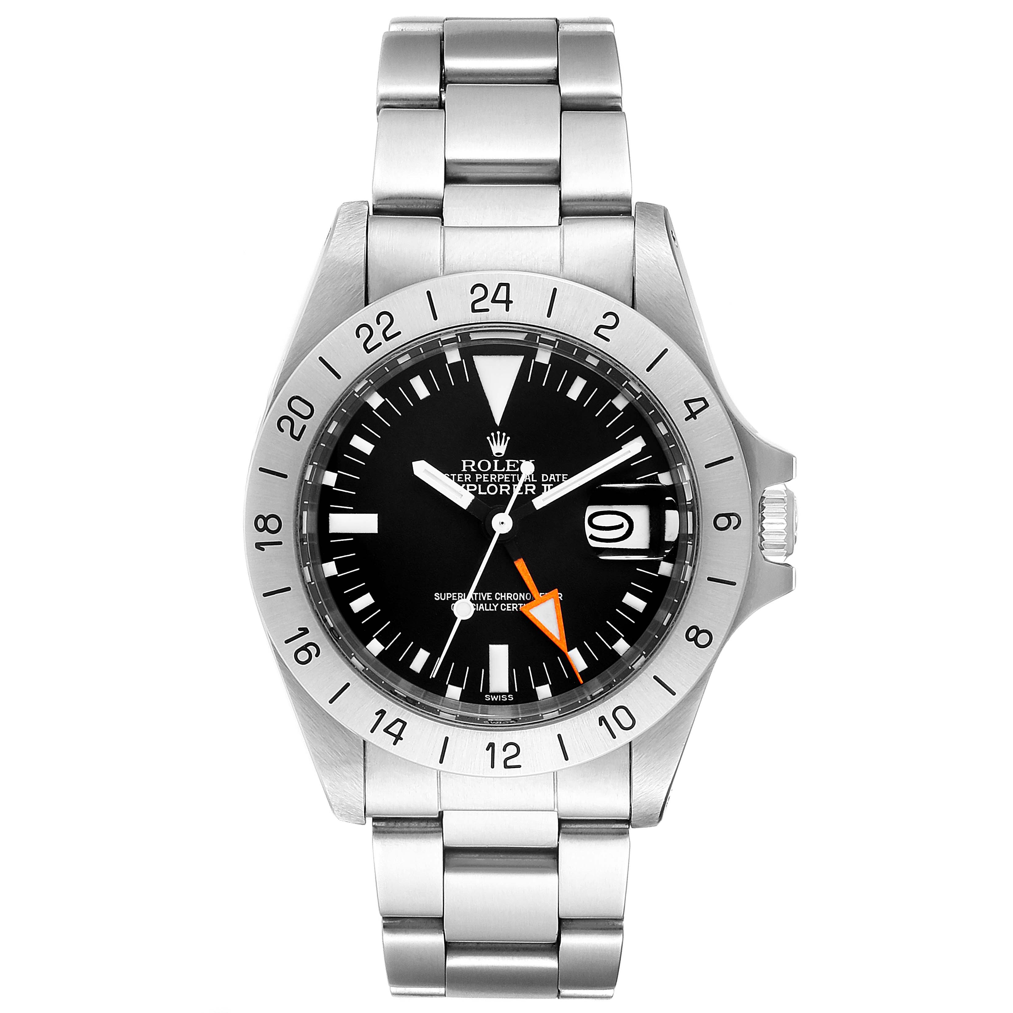 This image shows a Rolex Explorer 1655 Men's Stainless Steel Black Dial 1655 Men's Stainless Steel Black Dial watch from a top-down angle, highlighting its bezel, dial, date window, and bracelet.