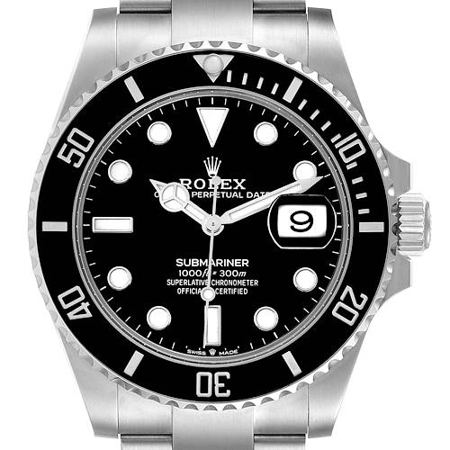 The Rolex Submariner 126610 Men's Stainless Steel Black Dial 126610 Men's Stainless Steel Black Dial watch is shown from the front, featuring the dial, bezel, crown, and part of the bracelet.