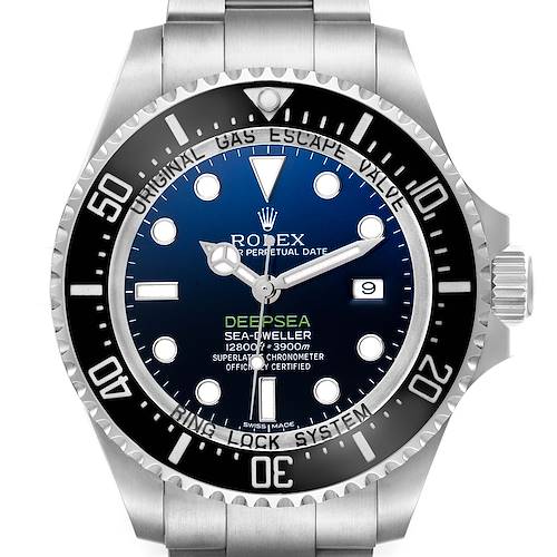 The image shows a front view of a Rolex Sea-Dweller 116660 Men's Stainless Steel Blue Dial 116660 Men's Stainless Steel Blue Dial watch, highlighting the dial, bezel, and crown.