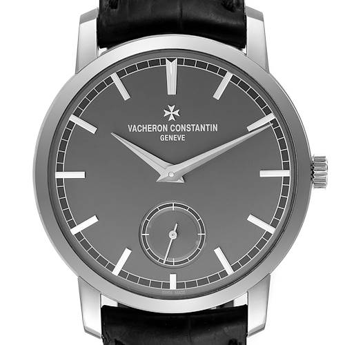 The image shows a frontal view of the Vacheron Constantin Traditionnelle 82172/000P-9811 Men's Platinum Grey Dial 82172/000P-9811 Men's Platinum Grey Dial watch, highlighting the dial and case.