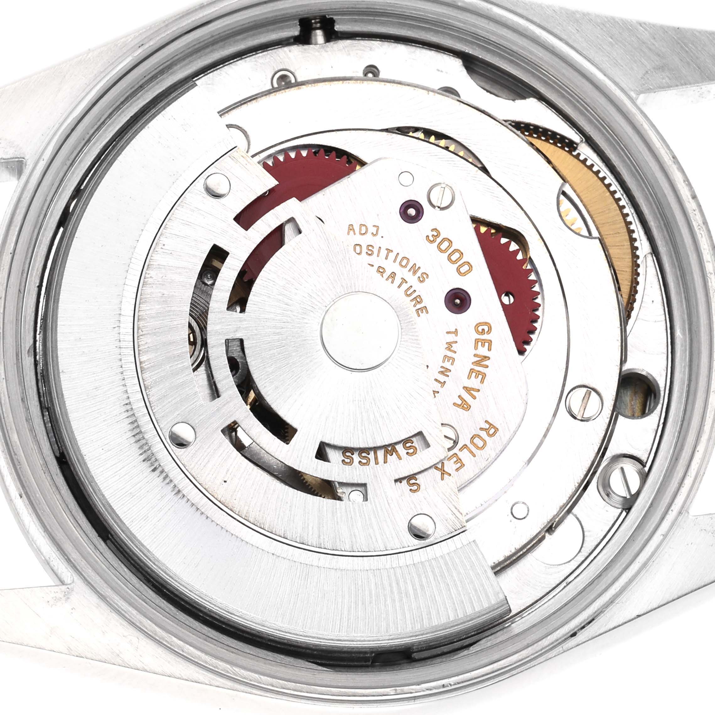 The image shows the internal movement of a Rolex Air-King 14000 Men's Stainless Steel Blue Dial 14000 Men's Stainless Steel Blue Dial watch from a top-down angle.