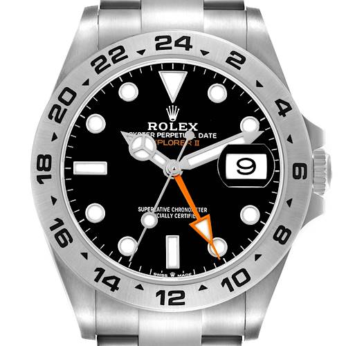 The Rolex Explorer 226570 Men's Stainless Steel Black Dial 226570 Men's Stainless Steel Black Dial model is shown from a front angle, displaying the dial, bezel, and part of the bracelet.