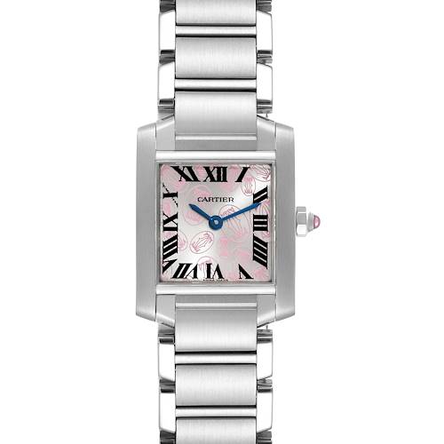 The image shows a Cartier Tank Francaise W51031Q3 Women's Stainless Steel Silver Dial W51031Q3 Women's Stainless Steel Silver Dial watch, displaying its square face and stainless steel bracelet from a front angle.