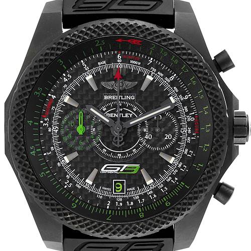 The image shows a front view of the Breitling Bentley V27365 Men's Titanium Black Dial V27365 Men's Titanium Black Dial watch, highlighting its dial, hands, subdials, and bezel.