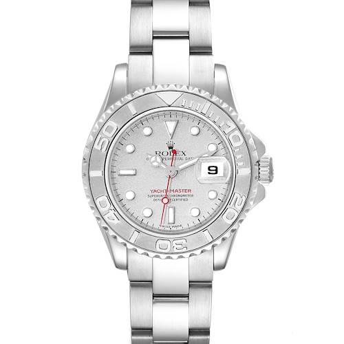 The image shows a front view of a Rolex Yacht-Master 169622 Women's Stainless Steel Silver Dial 169622 Women's Stainless Steel Silver Dial watch, displaying the dial, bezel, and part of the bracelet.