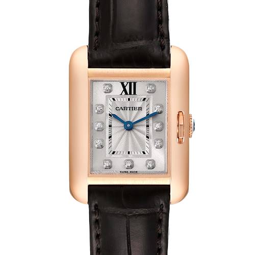 The Cartier Tank Anglaise WJTA0007 Women's Rose Gold Silver Dial WJTA0007 Women's Rose Gold Silver Dial watch is shown from a front view, highlighting its face, bezel, and strap.