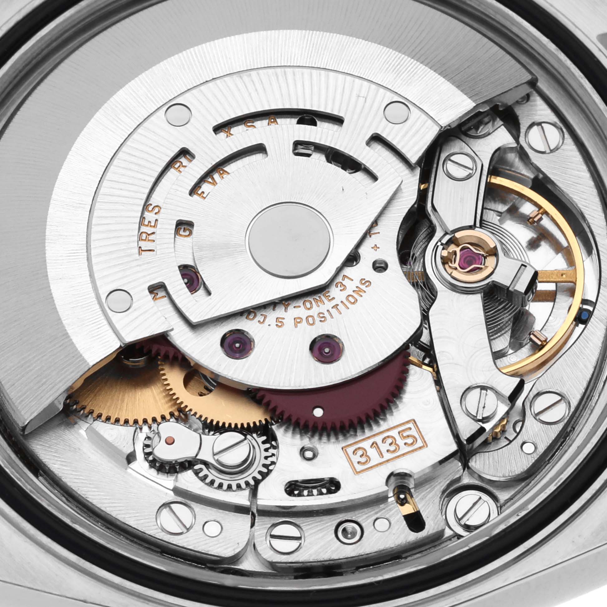 This image shows the internal mechanism of a Rolex Datejust 16234 Men's Stainless Steel Blue Dial 16234 Men's Stainless Steel Blue Dial watch, highlighting the intricate gears and movement parts.