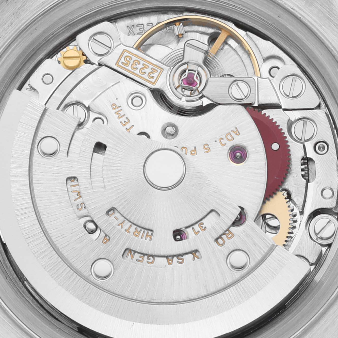 The image shows a close-up of the internal movement mechanism of a Rolex Datejust 79174 Women's Stainless Steel Silver Dial 79174 Women's Stainless Steel Silver Dial watch.