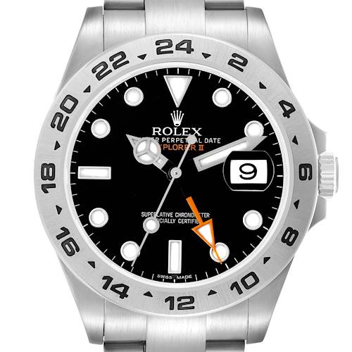 The Rolex Explorer 216570 Men's Stainless Steel Black Dial 216570 Men's Stainless Steel Black Dial watch is shown from the front, displaying the dial, bezel, hands, date window, and crown.