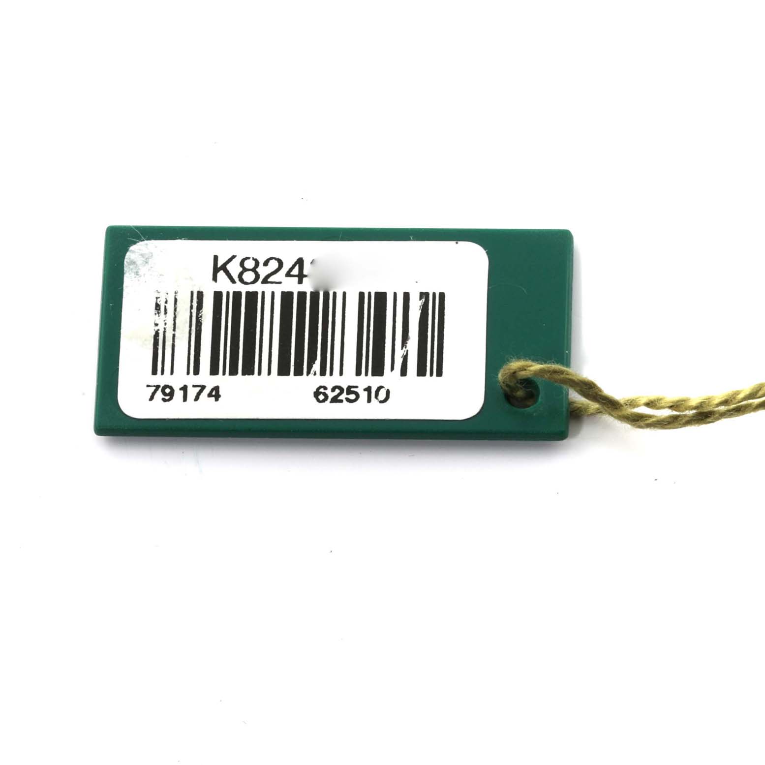 The image shows a green tag with a barcode and numbers, likely an accessory for a Rolex Datejust 79174 Women's Stainless Steel Blue Dial 79174 Women's Stainless Steel Blue Dial model.