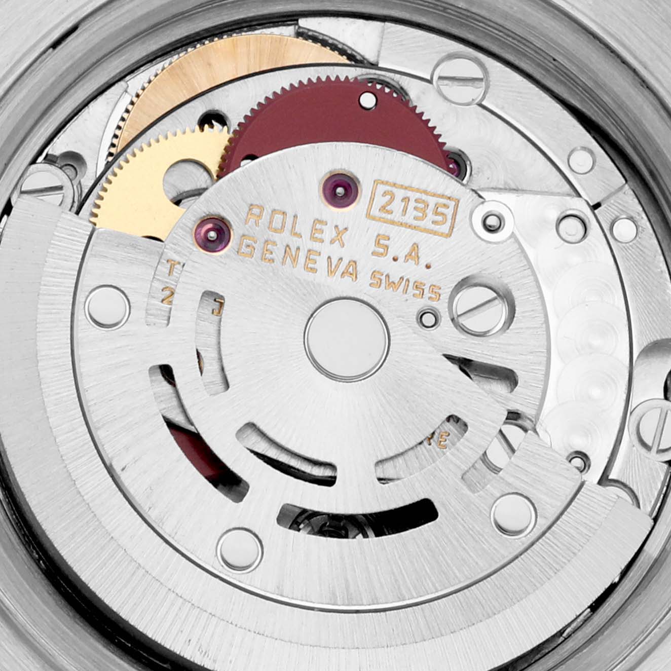 This close-up image shows the intricate movement mechanism inside a Rolex Datejust 69174 Women's Stainless Steel Silver Dial 69174 Women's Stainless Steel Silver Dial watch.
