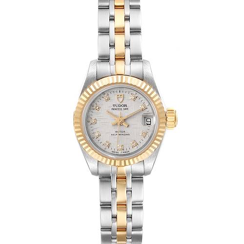 The Tudor Princess 92513 Women's Steel and Gold (two tone) Silver Dial 92513 Women's Steel and Gold (two tone) Silver Dial watch is shown from the front, displaying its gold and silver bracelet, dial, and date indicator.