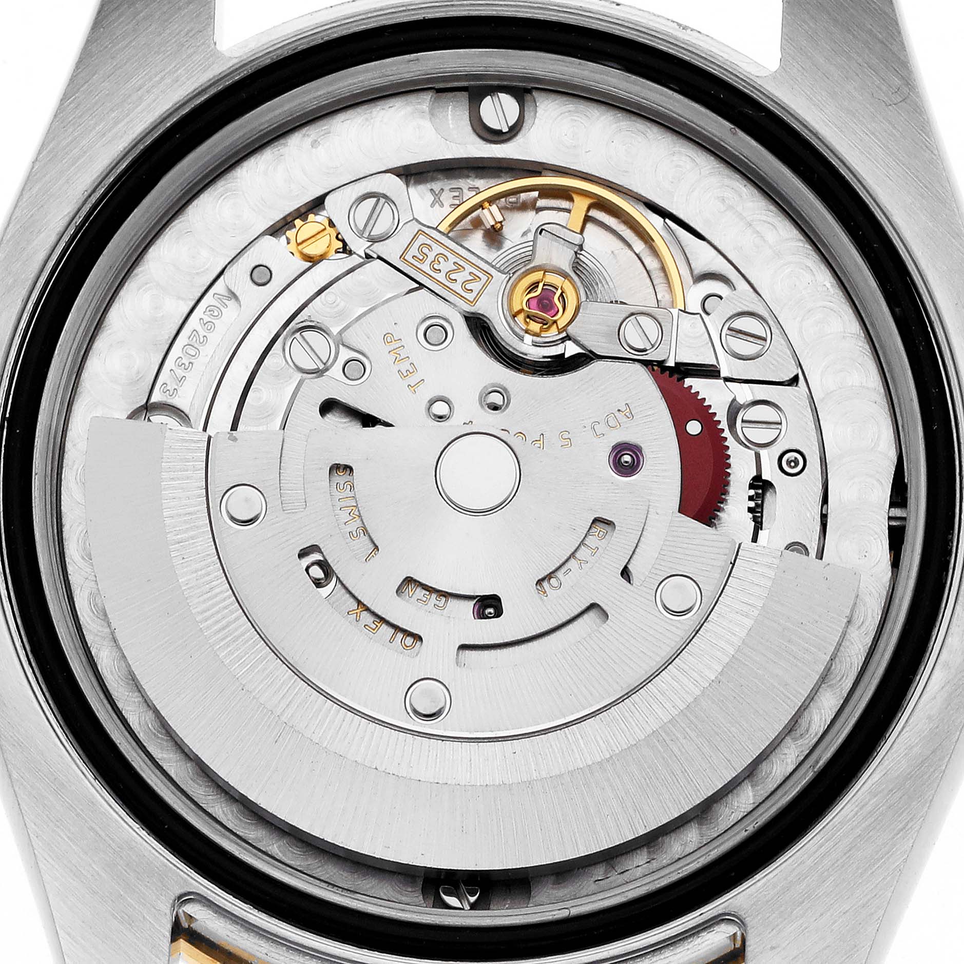 The image shows the movement of a Rolex Mid-Size Men's Watch, model number 178313, viewed from the back, highlighting its intricate internal mechanics.