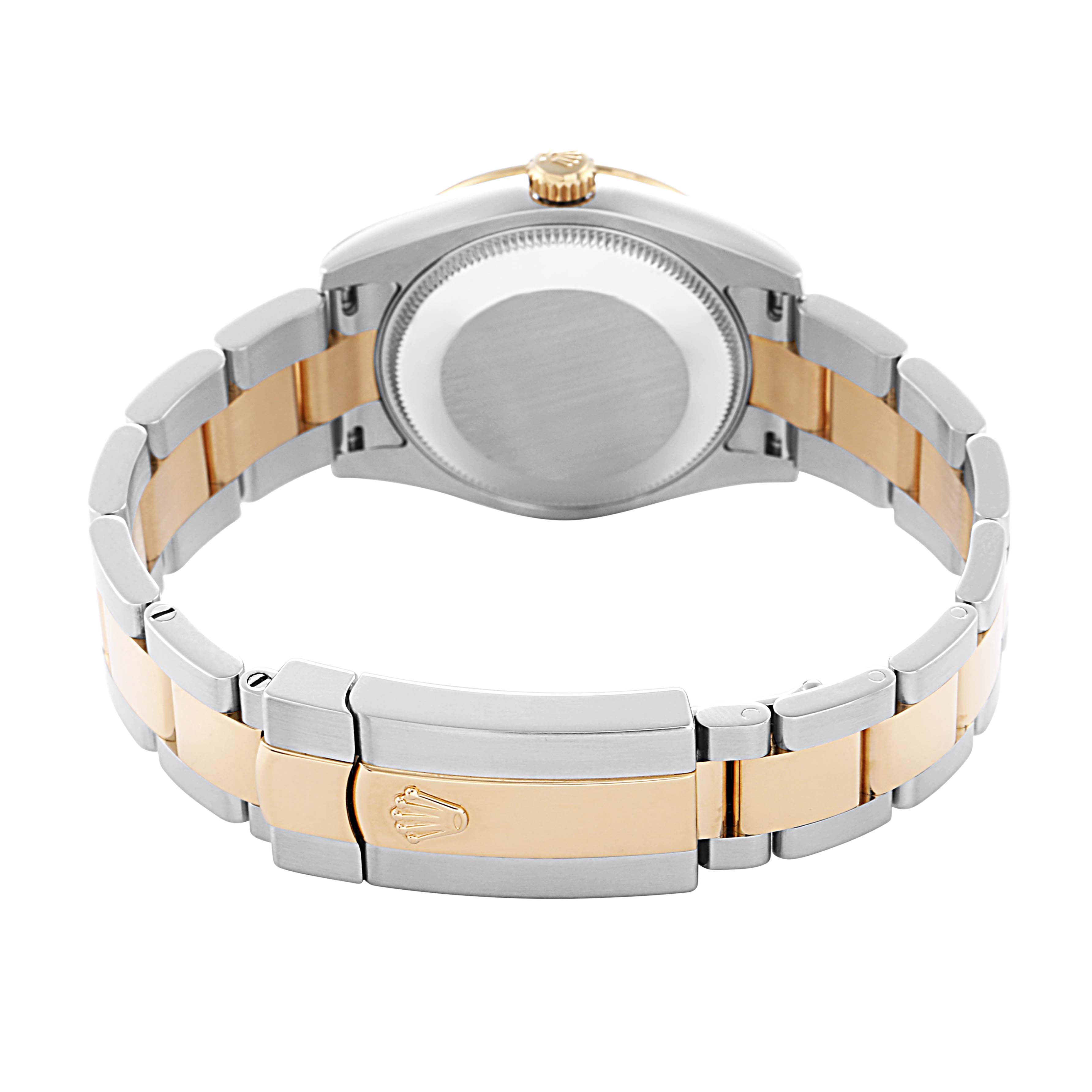 The image shows the back of a Rolex Mid-Size model watch, model number 178313, featuring the case back, bracelet, and clasp from a rear angle.