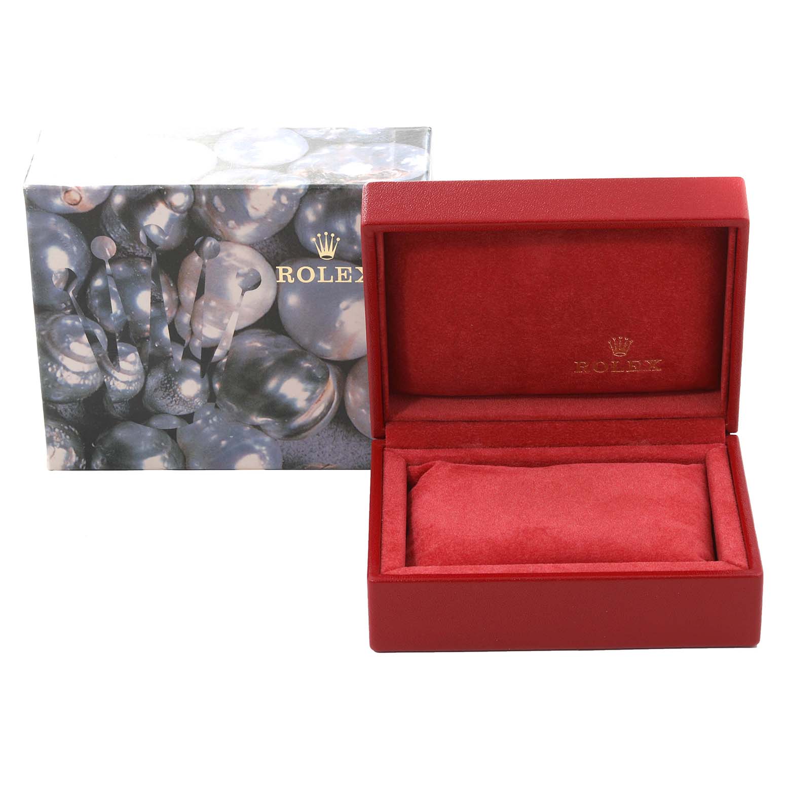 The image shows a Rolex Datejust 79174 Women's Stainless Steel Mother of Pearl Dial 79174 Women's Stainless Steel Mother of Pearl Dial watch box and outer packaging from a front angle.
