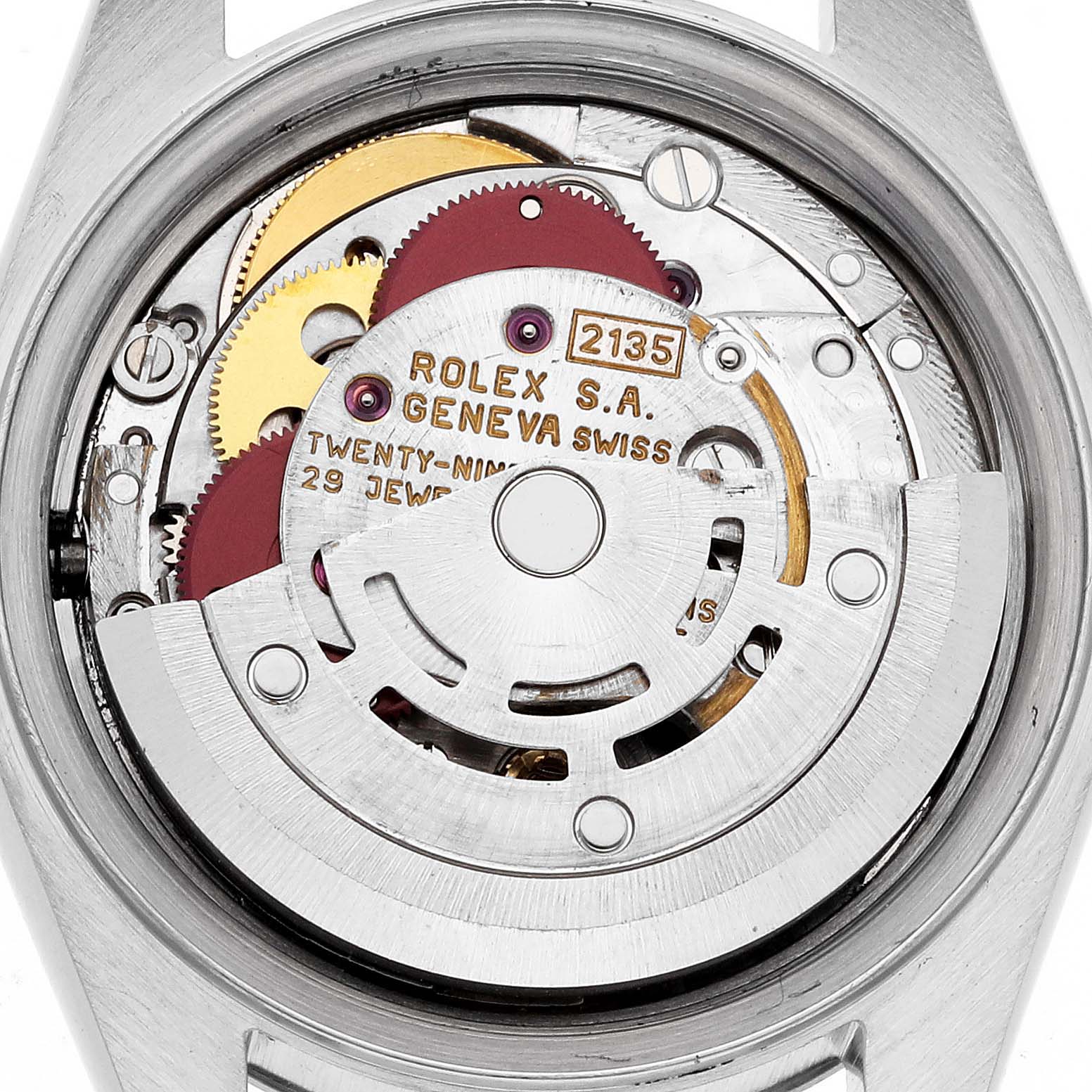 The image shows the movement mechanism of a Rolex Datejust 69174 Women's Stainless Steel Black Dial 69174 Women's Stainless Steel Black Dial watch, viewed from the back with the case removed.