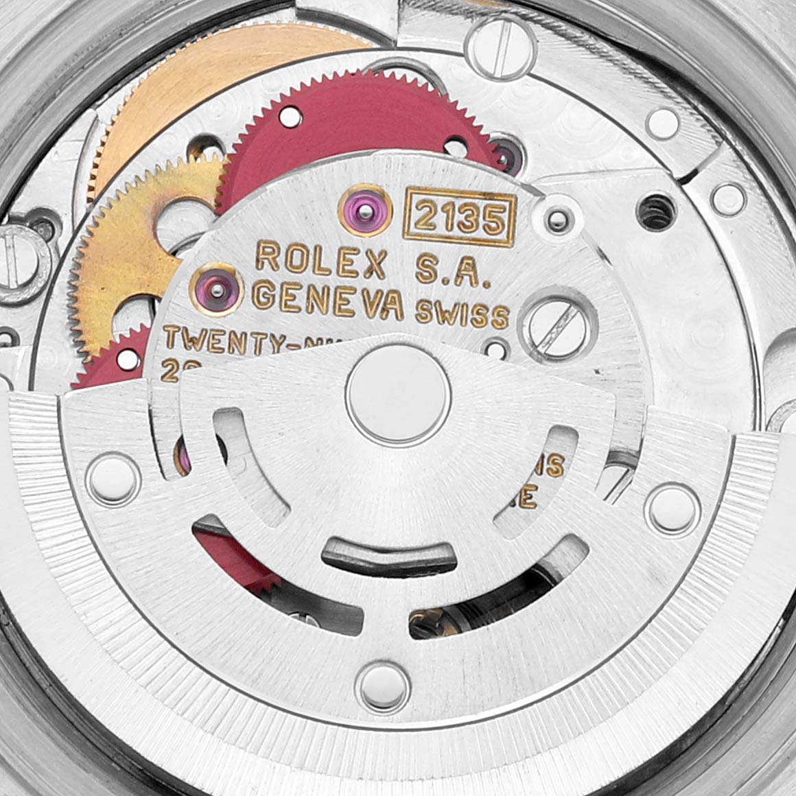 This image shows a close-up view of the movement mechanism in a Rolex Datejust 69173 Women's Steel and Gold (two tone) Blue Dial 69173 Women's Steel and Gold (two tone) Blue Dial watch.