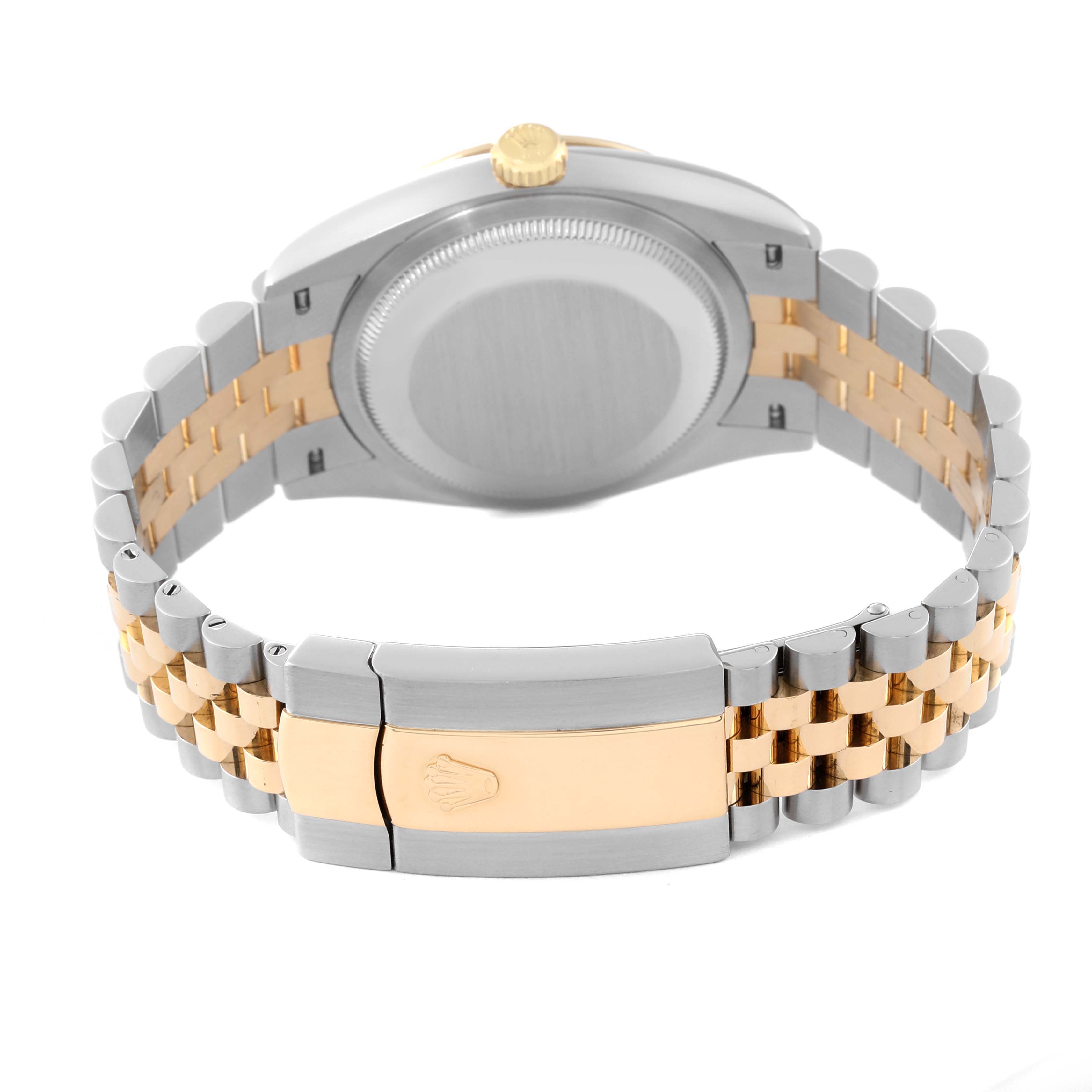 This image shows the back view of a Rolex Datejust 126233 Men's Steel and Gold (two tone) Champagne Dial 126233 Men's Steel and Gold (two tone) Champagne Dial watch, highlighting its bracelet and clasp.