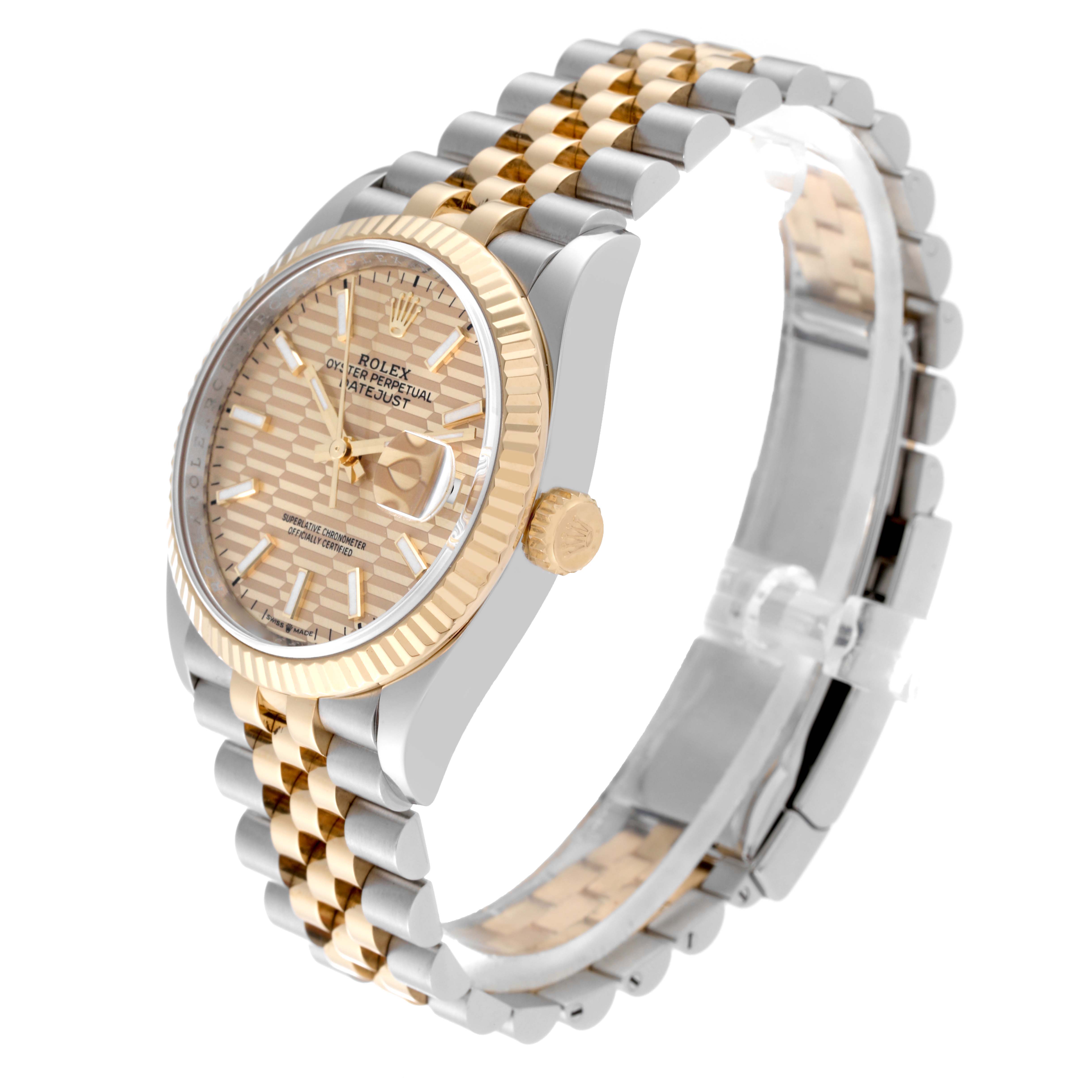 The image shows a Rolex Datejust 126233 Men's Steel and Gold (two tone) Champagne Dial 126233 Men's Steel and Gold (two tone) Champagne Dial watch at a three-quarter angle, highlighting the face, dial, crown, and two-tone bracelet.
