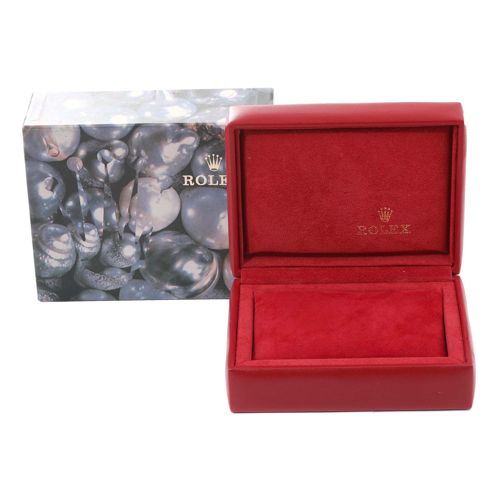 The image shows a Rolex Datejust 16233 Men's Steel and Gold (two tone) Champagne Dial 16233 Men's Steel and Gold (two tone) Champagne Dial watch box and an outer decorative packaging box.