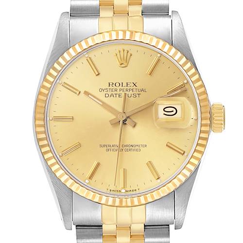 The watch is shown from a front angle, displaying the dial, bezel, crown, and part of the bracelet for the Rolex Vintage Collection model 16013.