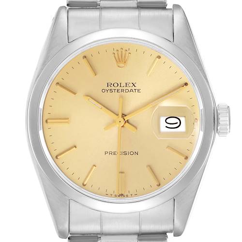 The image shows the Rolex Date model 6694 men's watch from a front angle, highlighting the dial, hands, date window, and crown.