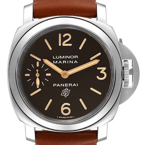 The image shows a front view of the Panerai Luminor PAM00632 Men's Stainless Steel Brown Dial PAM00632 Men's Stainless Steel Brown Dial Marina watch, featuring its dial, hands, and crown guard.