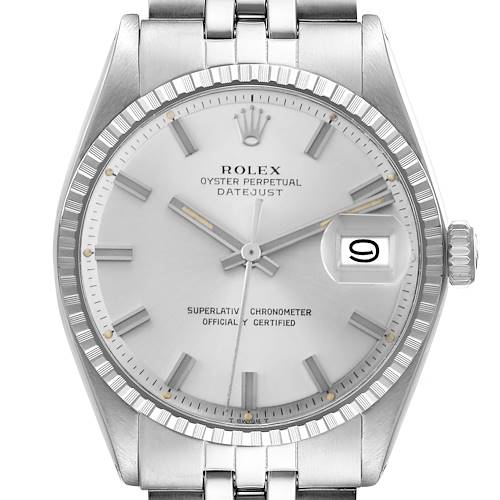 The Rolex Vintage Collection model 1603 men's watch is shown from the front, highlighting its dial, hands, date window, and part of the bracelet.