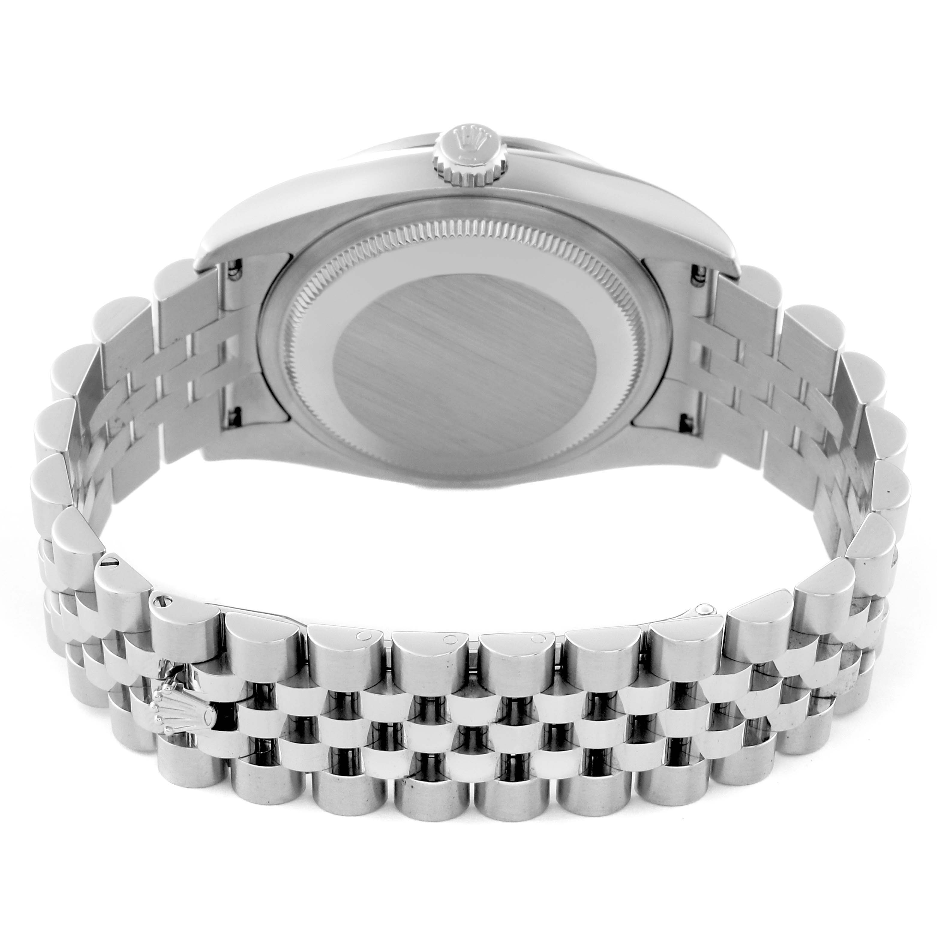 This image shows the back view of a Rolex Datejust 116244 Men's Stainless Steel Silver Dial 116244 Men's Stainless Steel Silver Dial watch, focusing on the case back and Jubilee bracelet.