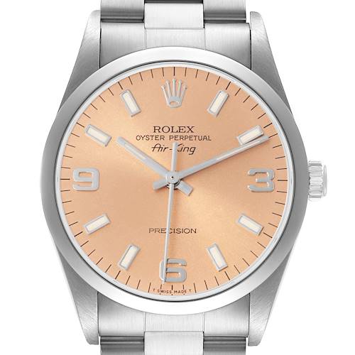 The image shows a frontal view of the Rolex Air-King model 14000 men's watch, displaying the dial, crown, and part of the metal bracelet.