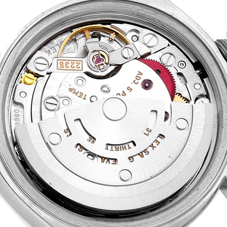 This image shows the movement mechanism of a Rolex Datejust 79173 Women's Steel and Gold (two tone) White Dial 79173 Women's Steel and Gold (two tone) White Dial watch viewed from the back.