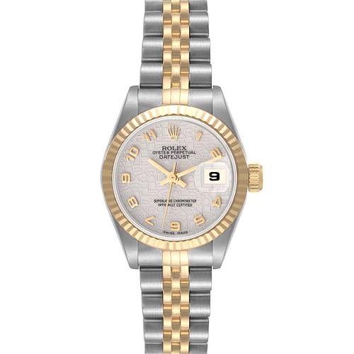 This image shows a front view of the Rolex Datejust 69173 Women's Steel and Gold (two tone) Beige Dial 69173 Women's Steel and Gold (two tone) Beige Dial watch, displaying its dial, bezel, and two-tone bracelet.