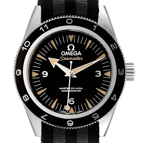 The image shows a frontal view of the Omega Seamaster 233.32.41.21.01.001 Men's Stainless Steel Black Dial 233.32.41.21.01.001 Men's Stainless Steel Black Dial watch, highlighting the face, bezel, hands, and crown.