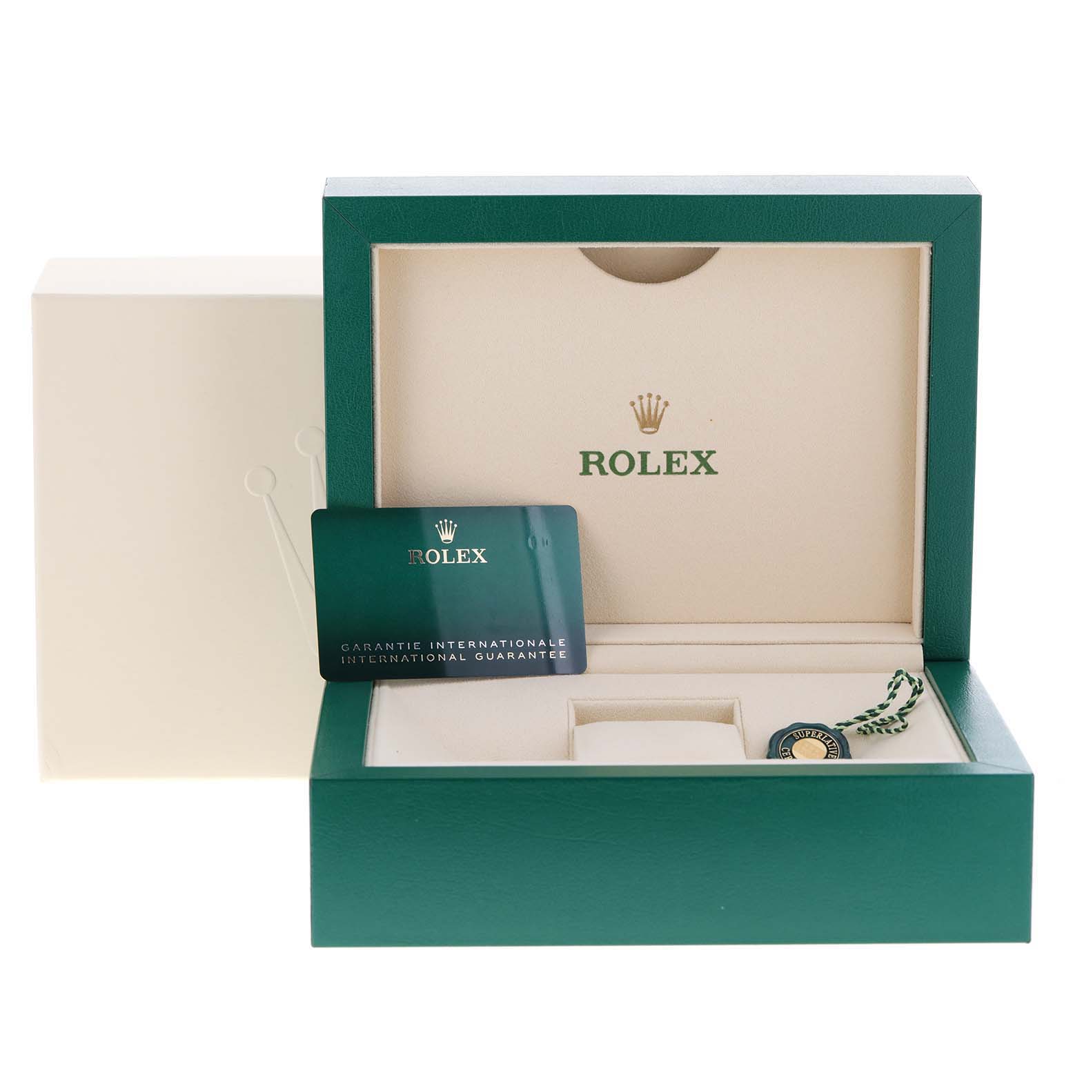 The image shows the watch box, guarantee card, and accessories for a Rolex Daytona 116503 Men's Steel and Gold (two tone) Champagne Dial 116503 Men's Steel and Gold (two tone) Champagne Dial model.