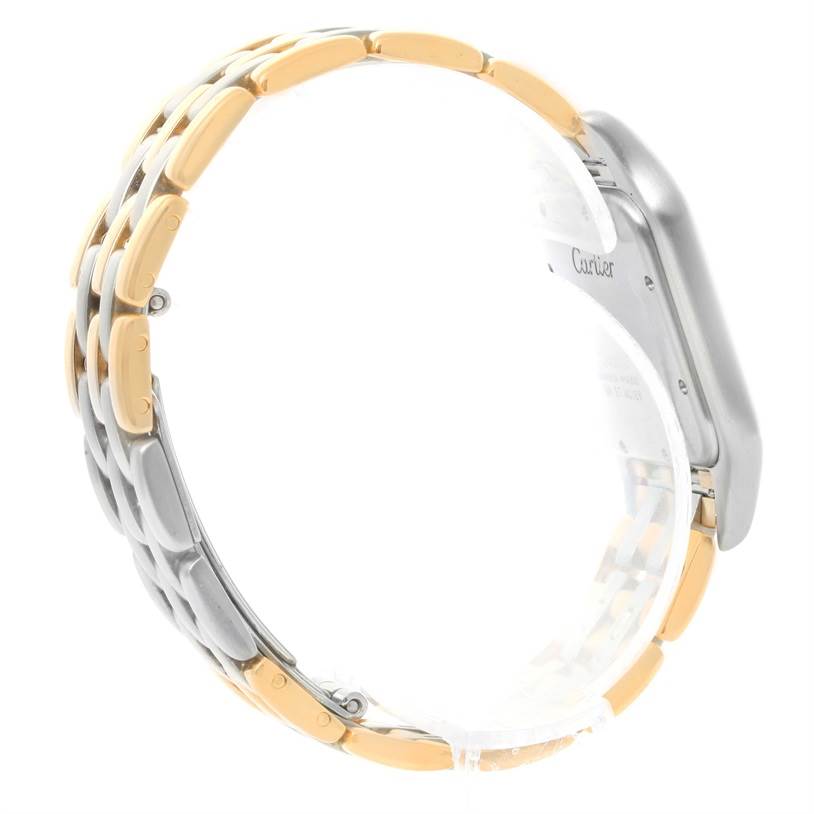 This image shows a side view of the Cartier Panthere Steel and Gold (two tone) Silver Dial Steel and Gold (two tone) Silver Dial watch, highlighting its bi-metal bracelet and case.