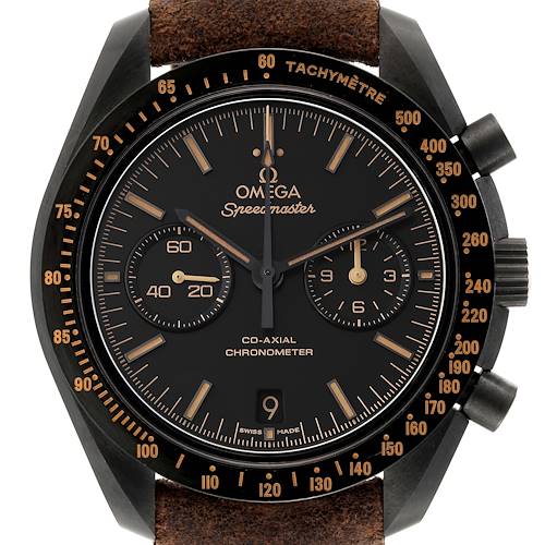 The image shows a close-up front view of the Omega Speedmaster 311.92.44.51.01.006 Men's Ceramic Black Dial 311.92.44.51.01.006 Men's Ceramic Black Dial watch, highlighting the dial, subdials, tachymeter bezel, and crown.