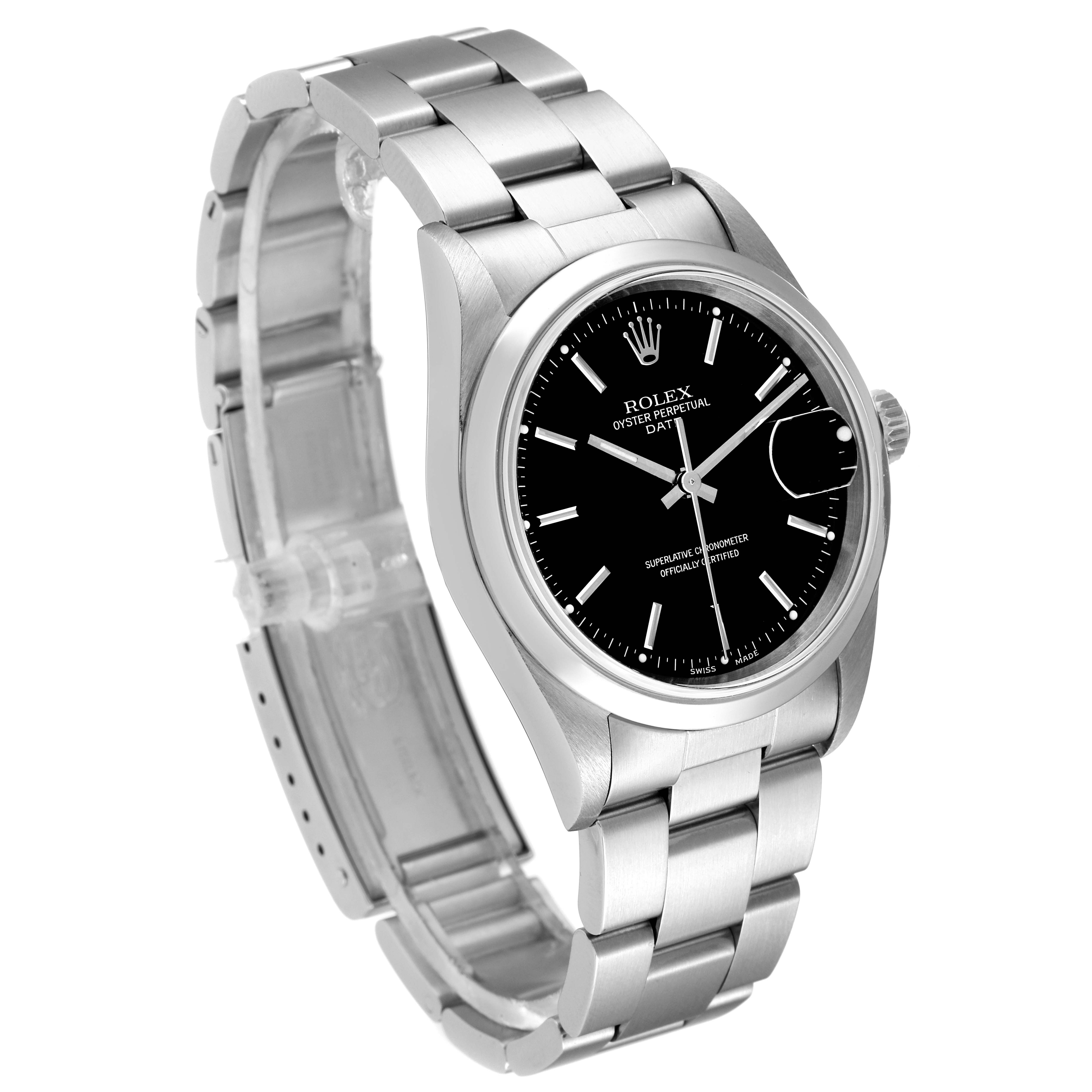 This image shows a side and angled view of a Rolex Oyster Perpetual Date watch, highlighting its dial, case, and bracelet.