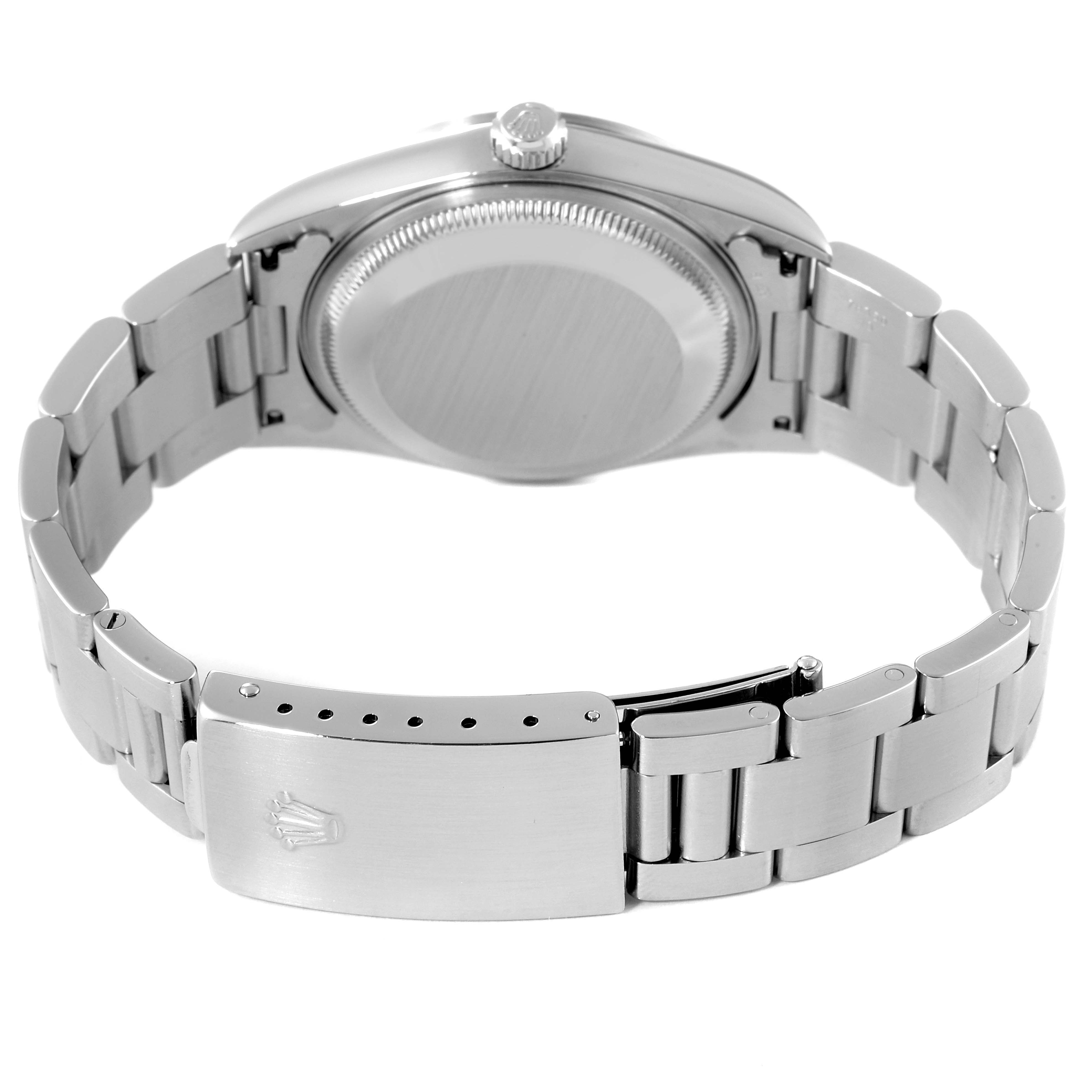 This image shows the back side and bracelet clasp of a Rolex Date 15200 Men's Stainless Steel Black Dial 15200 Men's Stainless Steel Black Dial model watch.