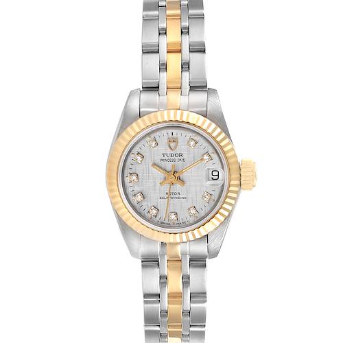 The Tudor Princess 92513 Women's Steel and Gold (two tone) Silver Dial 92513 Women's Steel and Gold (two tone) Silver Dial model watch is shown from the front, displaying its dial, bracelet, and bezel.