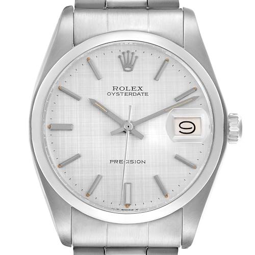 The image shows a frontal view of the Rolex Vintage Collection model 6694 men's watch, highlighting the dial, hands, date window, and crown.