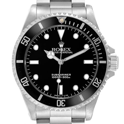 The image shows a front view of the Rolex Submariner model 14060 men's watch, displaying the dial, bezel, crown, and part of the bracelet.