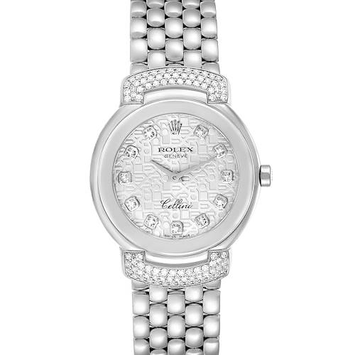 This image shows a front view of a Rolex Cellini 6672 Women's White Gold Silver Dial 6672 Women's White Gold Silver Dial watch, featuring the dial, case, and bracelet.