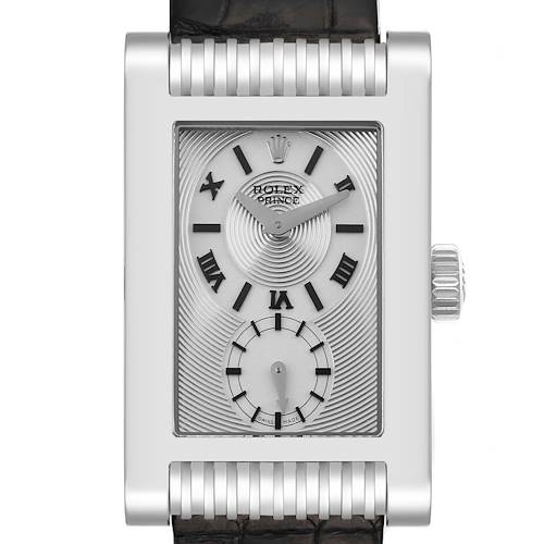 The image shows a front-facing view of the Rolex Cellini 5441 Men's White Gold Silver Dial 5441 Men's White Gold Silver Dial Prince watch, highlighting its rectangular dial and crown.