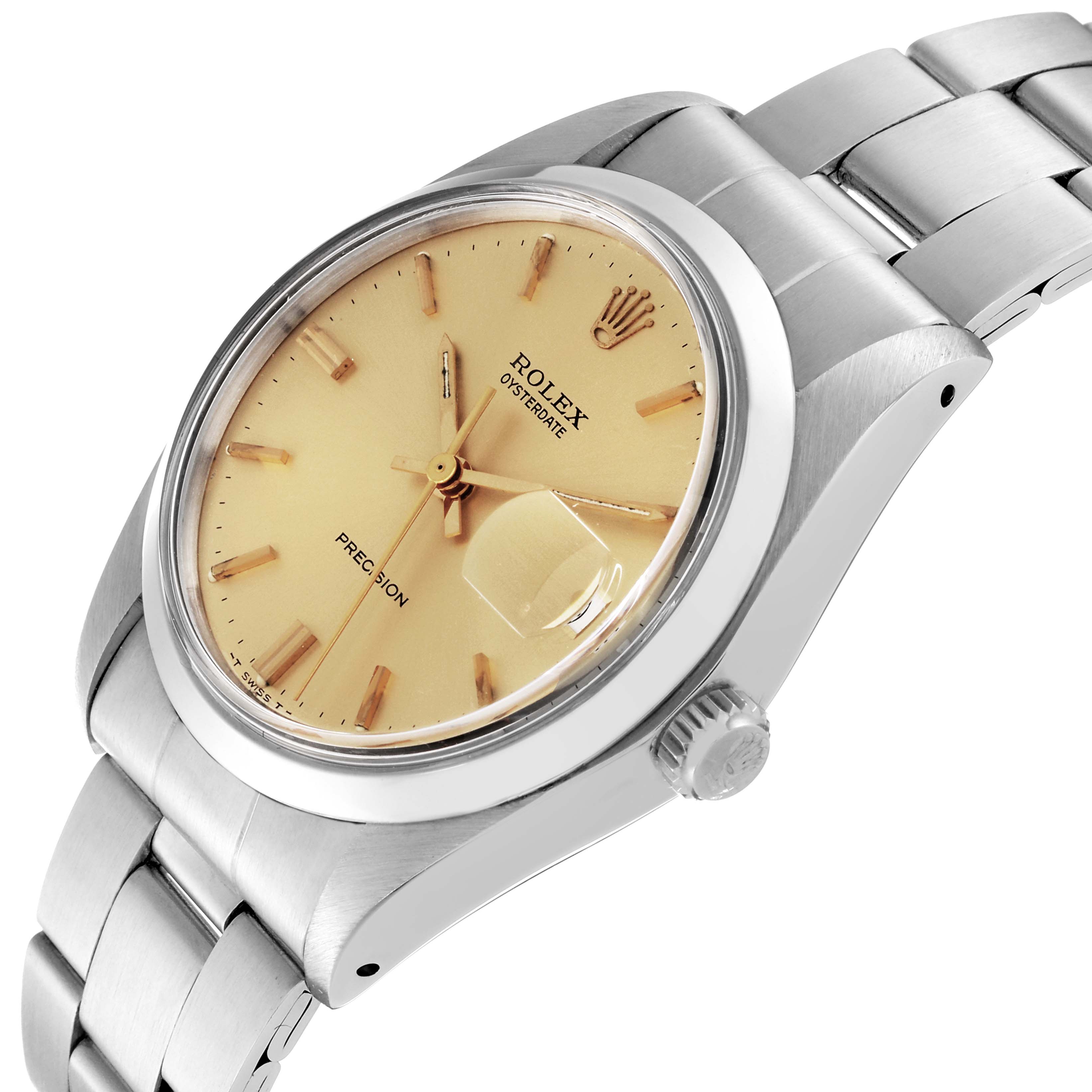 The image shows a Rolex Vintage Collection 6694 Men's Stainless Steel Champagne Dial 6694 Men's Stainless Steel Champagne Dial watch from a side angle, highlighting the dial, crown, and part of the bracelet.