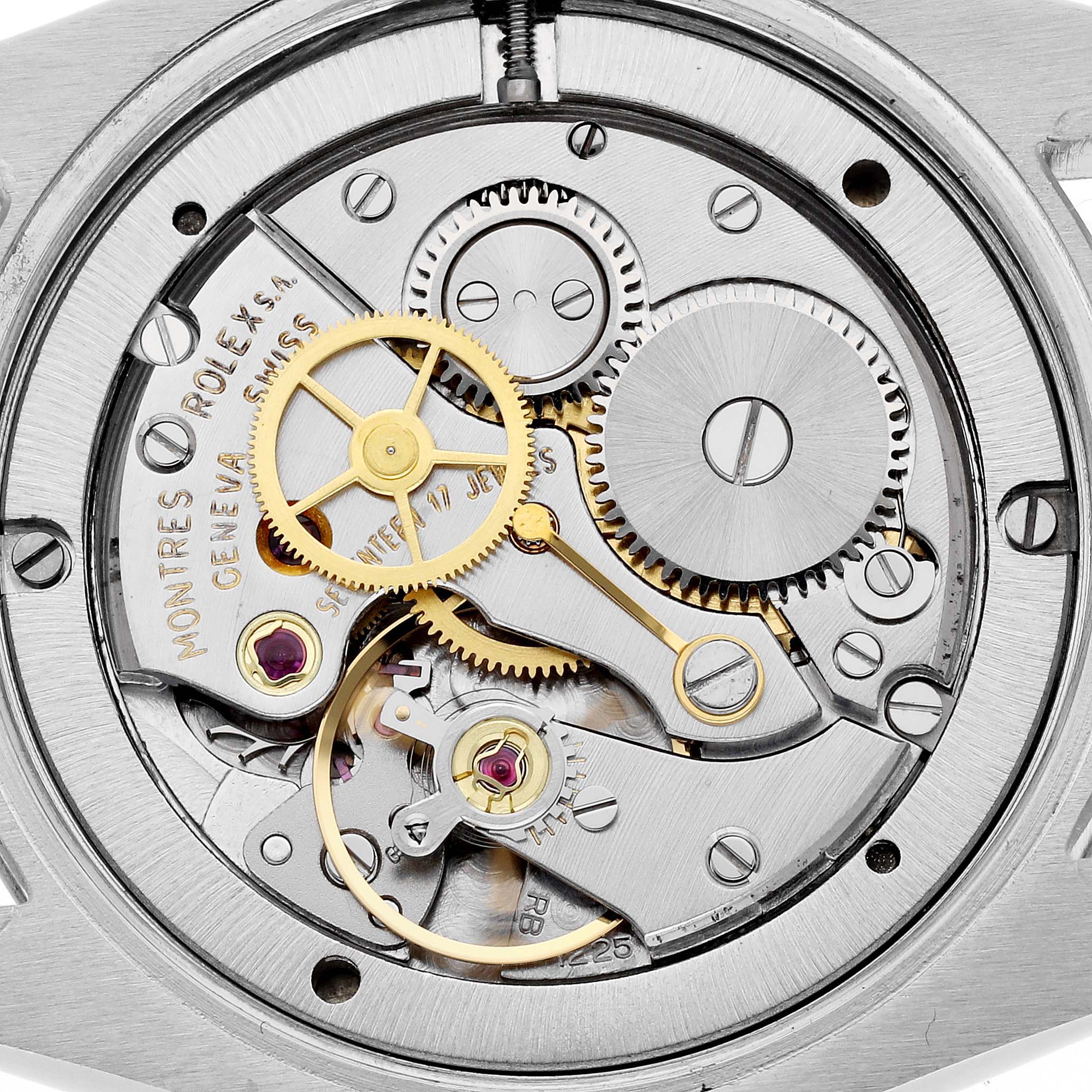 This image shows a close-up view of the inner mechanical movement of a Vintage Collection model by Rolex.