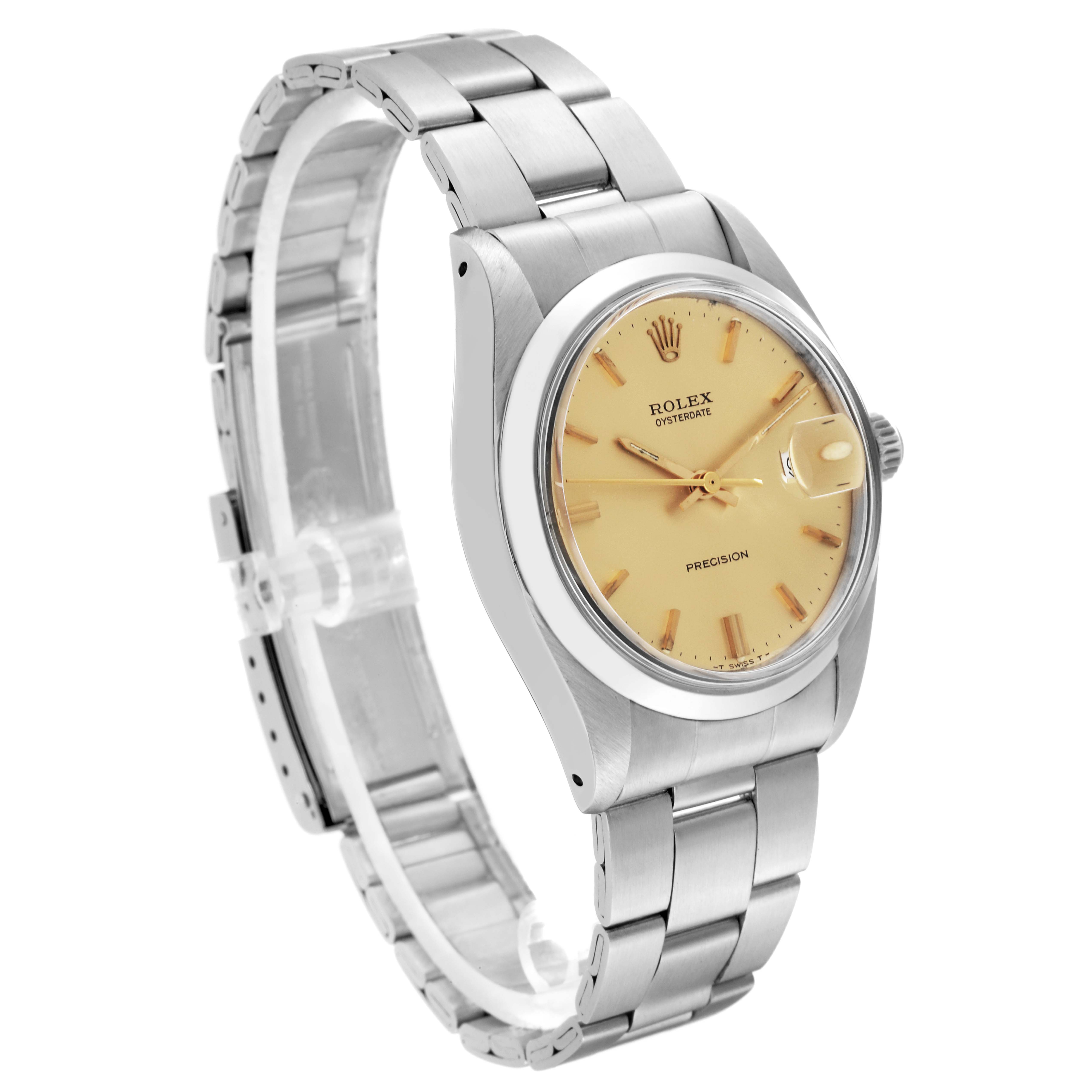 The Rolex Vintage Collection 6694 Men's Stainless Steel Champagne Dial 6694 Men's Stainless Steel Champagne Dial watch is shown at a left-angle view, displaying the face, bezel, crown, and stainless steel bracelet.