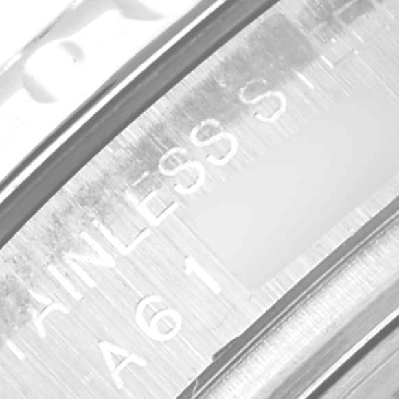 This image shows a close-up angle of the inner bezel with text indicating 'stainless steel' on a Rolex Yacht-Master 169622 Women's Stainless Steel Silver Dial 169622 Women's Stainless Steel Silver Dial watch.